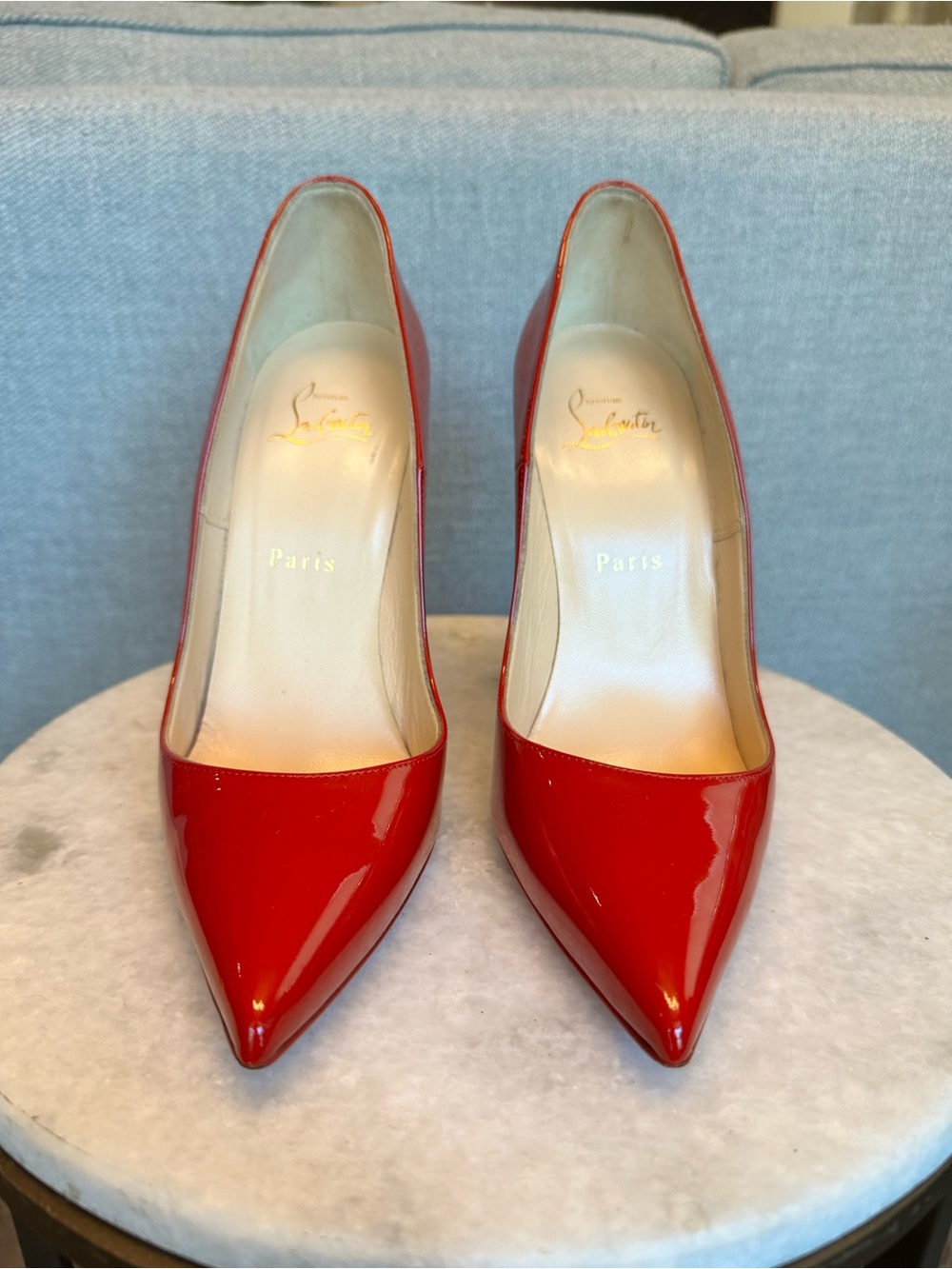 Christian Louboutin Red Patent Pointed Pumps with Signature Silhouette